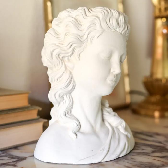 10.75"H Girl with Curly Hair Cement Planter