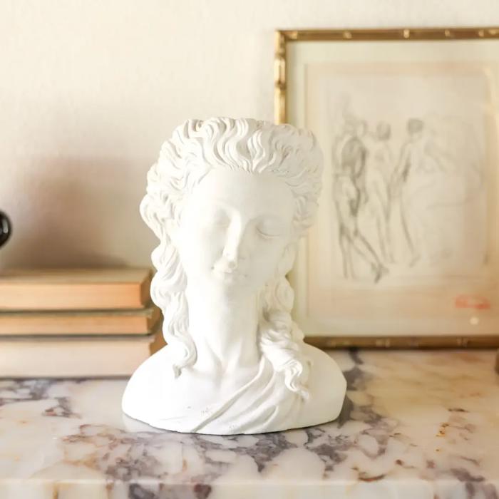 10.75"H Girl with Curly Hair Cement Planter