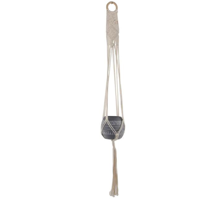 43" H Hanging Macrame With Aztec Ceramic Pot 