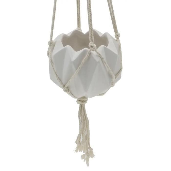 5" Glossy Pink Ceramic Macramé Hanging Planter