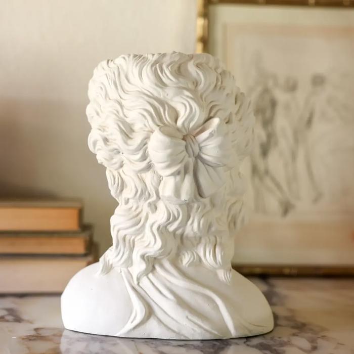 10.75"H Girl with Curly Hair Cement Planter