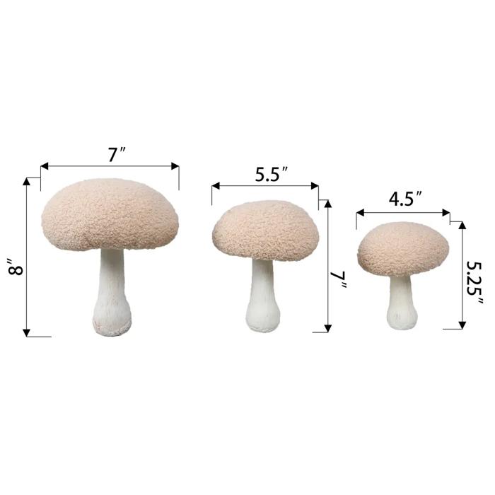 Set of 3 Boucle Mushroom on Natural Stem L,M,S (APRICOT)