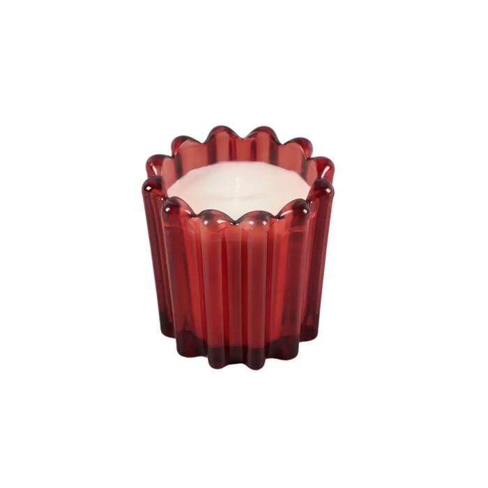 3.75"D Cherry Glass Ribbed Candle - Mahogany Teakwood (7oz)