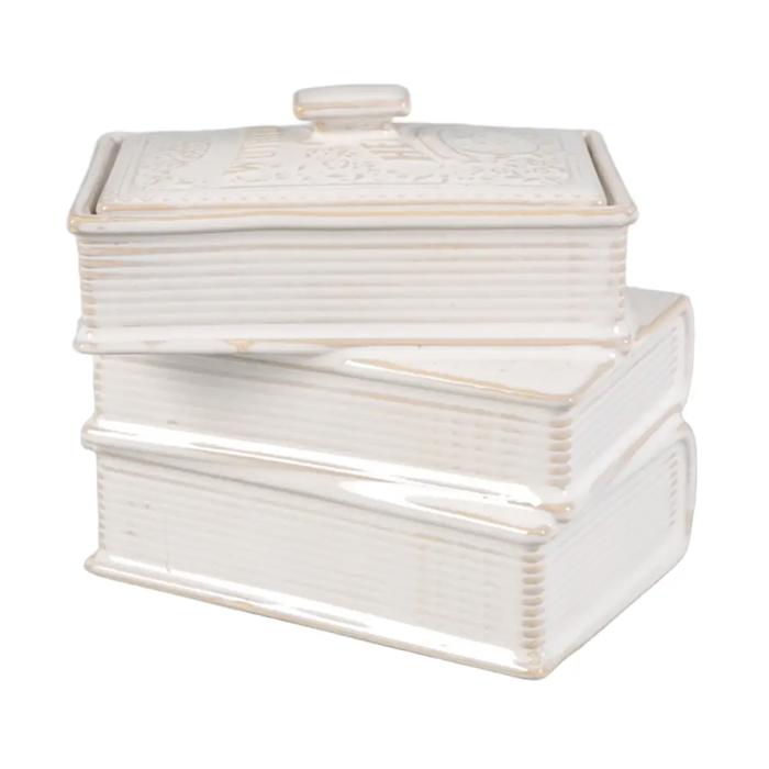 Ceramic Stacked Book Candle with Lid - Fresh Air