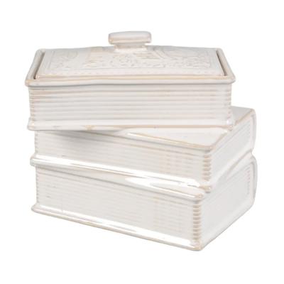 Ceramic Stacked Book Candle with Lid - Fresh Air