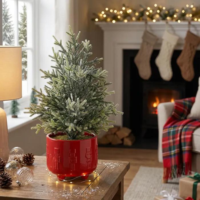 19" Frosted Tree in 6" Nutcracker Planter 