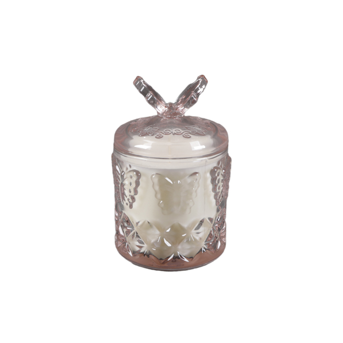 3.25" Glass Candle with Butterfly Lid - Peony 7 oz