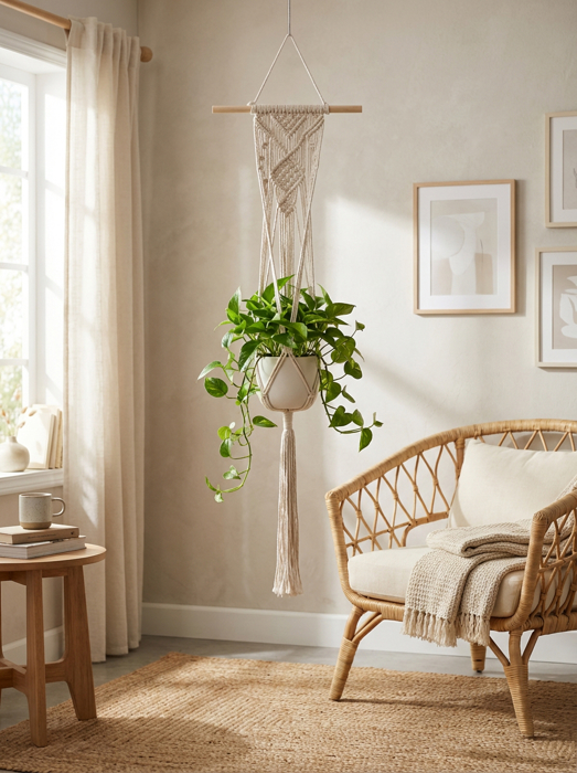 Hanging Macramé with 4" Ceramic Planter