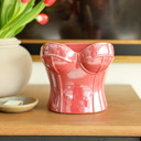  Iridescent Burgundy Corset Ceramic Vase – 7" Sculptural Bust Planter