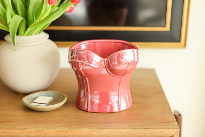 Iridescent Burgundy Corset Ceramic Vase – 7" Sculptural Bust Planter