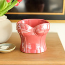  Iridescent Burgundy Corset Ceramic Vase – 7" Sculptural Bust Planter
