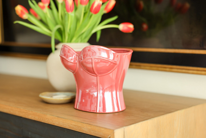 Iridescent Burgundy Corset Ceramic Vase – 7" Sculptural Bust Planter