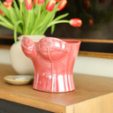  Iridescent Burgundy Corset Ceramic Vase – 7" Sculptural Bust Planter