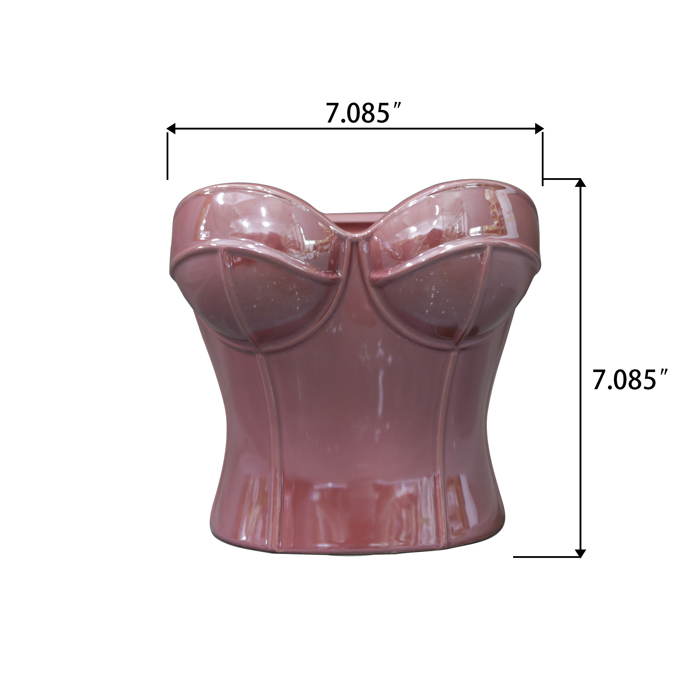 Iridescent Burgundy Corset Ceramic Vase – 7" Sculptural Bust Planter