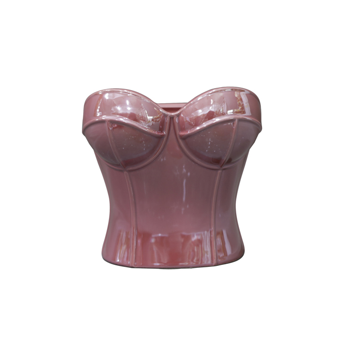 Iridescent Burgundy Corset Ceramic Vase – 7" Sculptural Bust Planter