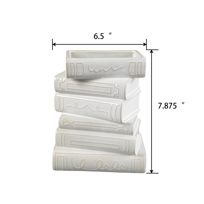 Ivory Ceramic Stacked Books Vase