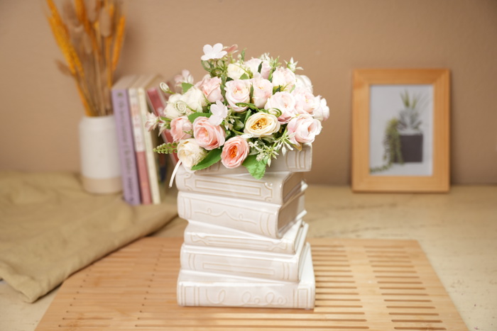 Ivory Ceramic Stacked Books Vase