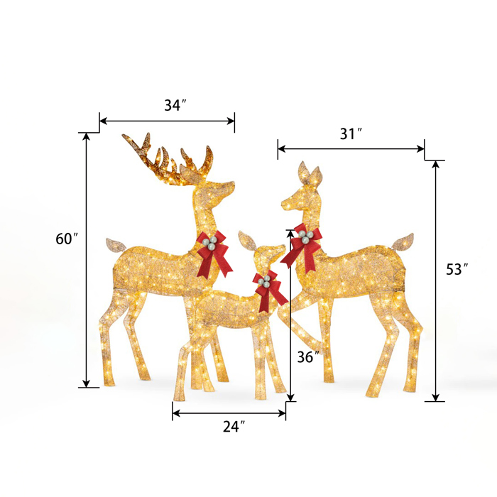 5FT 3-Piece Deer Family Set, 360 LED Lights