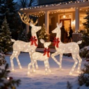 White Multi 5FT 3-Piece Deer Family Set, 360 LED Lights