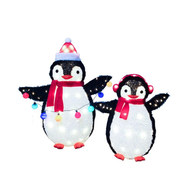 2-piece Lighted Pop-up Red Penguin Family
