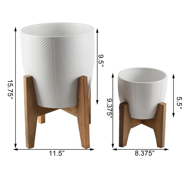 Set of 2 10" & 8" Chevron Ceramic Planters