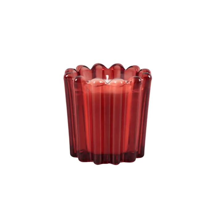 3.75"D Cherry Glass Ribbed Candle - Mahogany Teakwood (7oz)