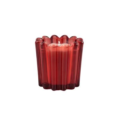 3.75"D Cherry Glass Ribbed Candle - Mahogany Teakwood (7oz)
