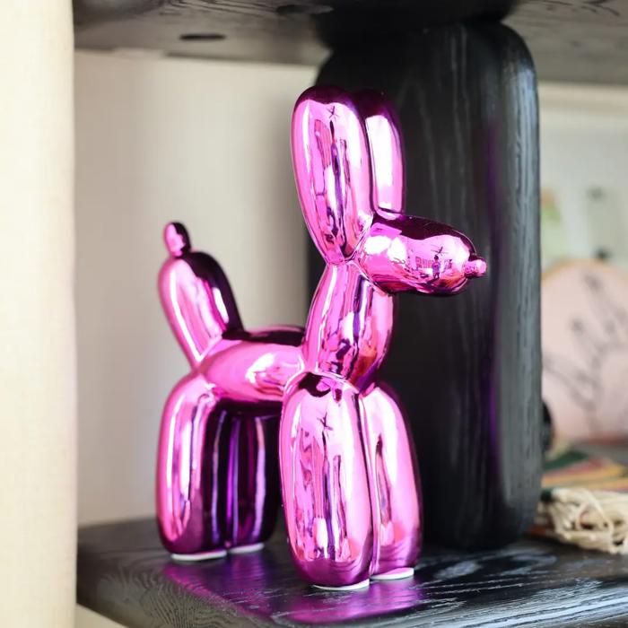 11"H Ceramic Balloon Dog Metallic Pink