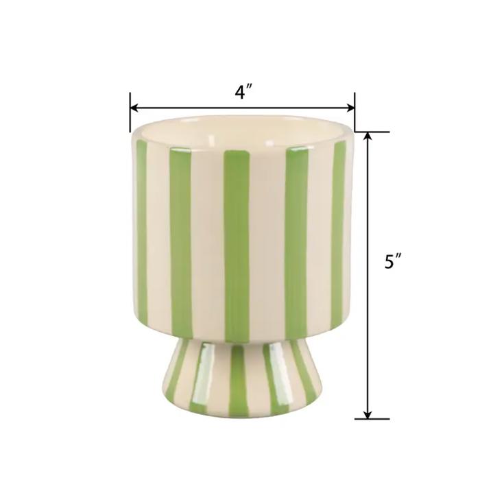 13 oz Green Stripe Pedestal Ceramic Candle – Cavana