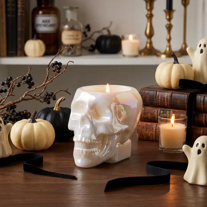 3.5"D Iridescent Glass Skull Candle - (9 oz)