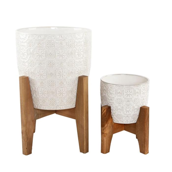 Set of 2 10" & 8" Cathedral Ceramic Planters