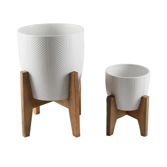 Set of 2 10" & 8" Chevron Ceramic Planters