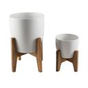 Set of 2 10" & 8" Chevron Ceramic Planters
