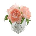  9.5" Pink Silk Peonies in Glass Vase