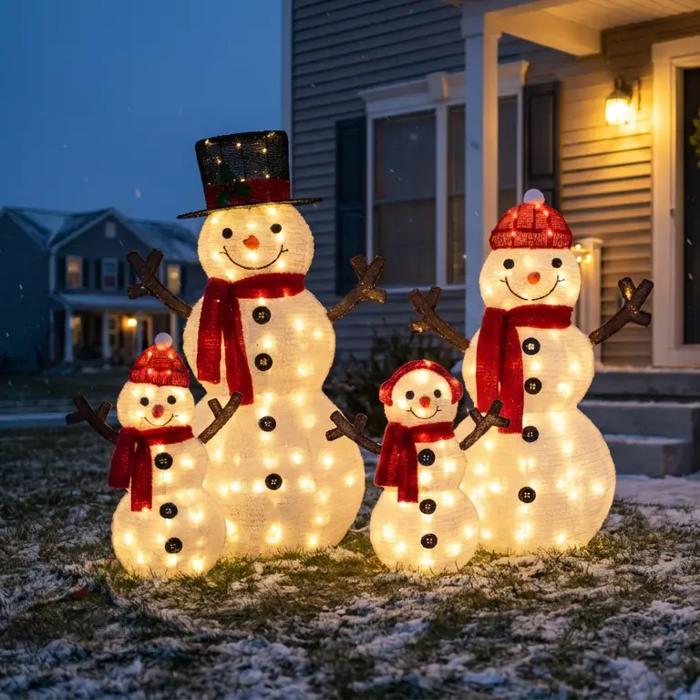 4-Piece 2D Lighted Snowman Family Set