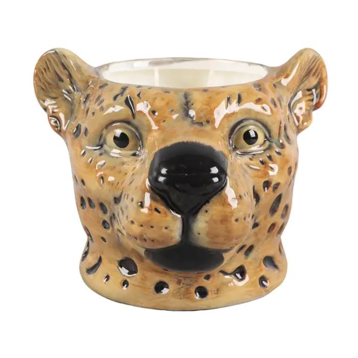 23.5 oz Leopard Head Ceramic Candle – Mahogany Teakwood