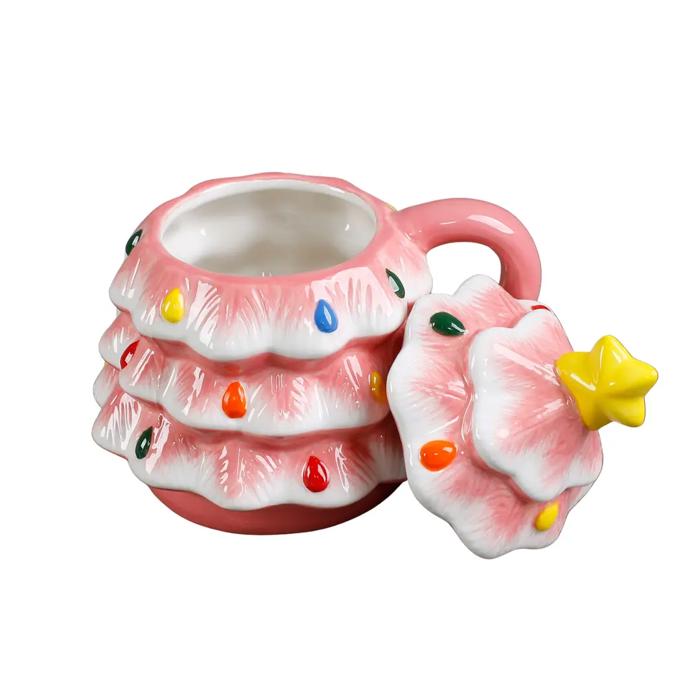 18 OZ Xmas Tree Ceramic Mug w Lid