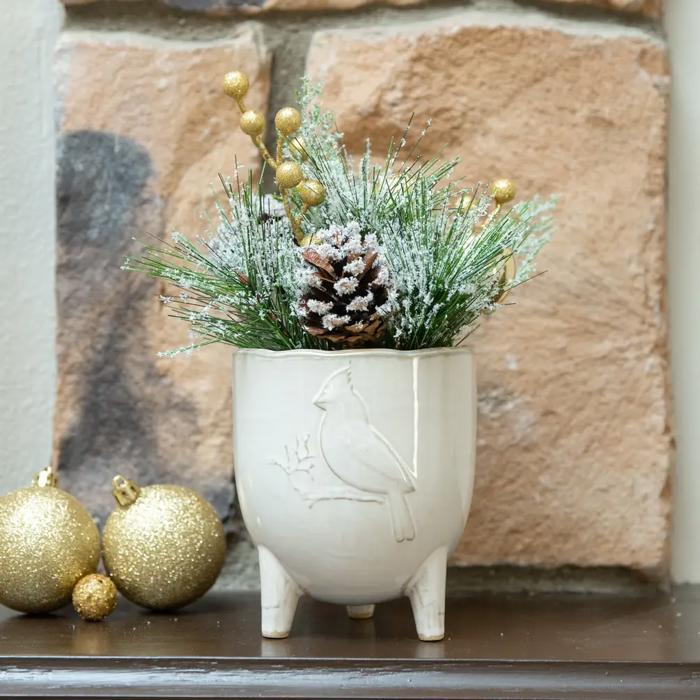 Xmas Mix Snowy Pine in 4.5" Cardinal Planter