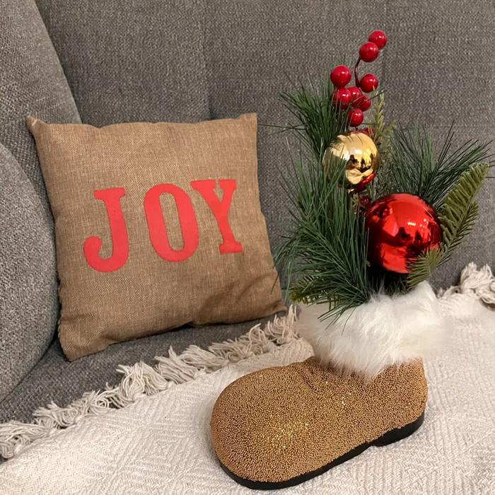 12" Tan Beaded Santa Boot