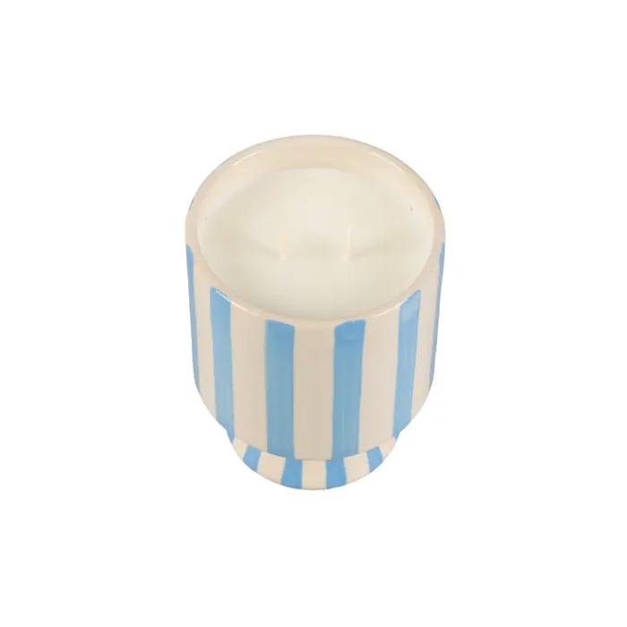 13 oz Blue Stripe Pedestal Ceramic Candle – Resort