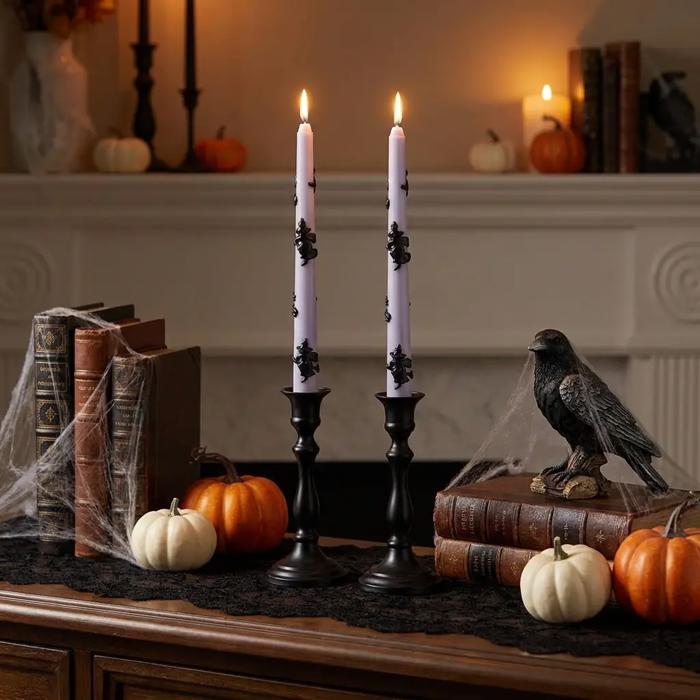 Set of 10" Hand Painted Witch Purple Taper Candles (3 oz)