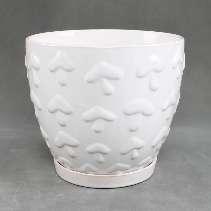 Set of 3 Ivory 10",8“,6.75” Mushroom Ceramic Pots on Saucer