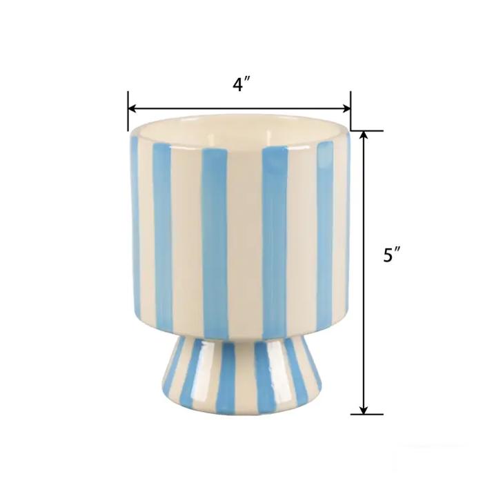 13 oz Blue Stripe Pedestal Ceramic Candle – Resort