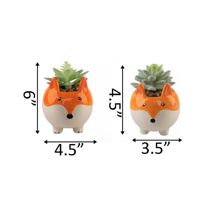 Set of 2 Succulents in Fox Planters