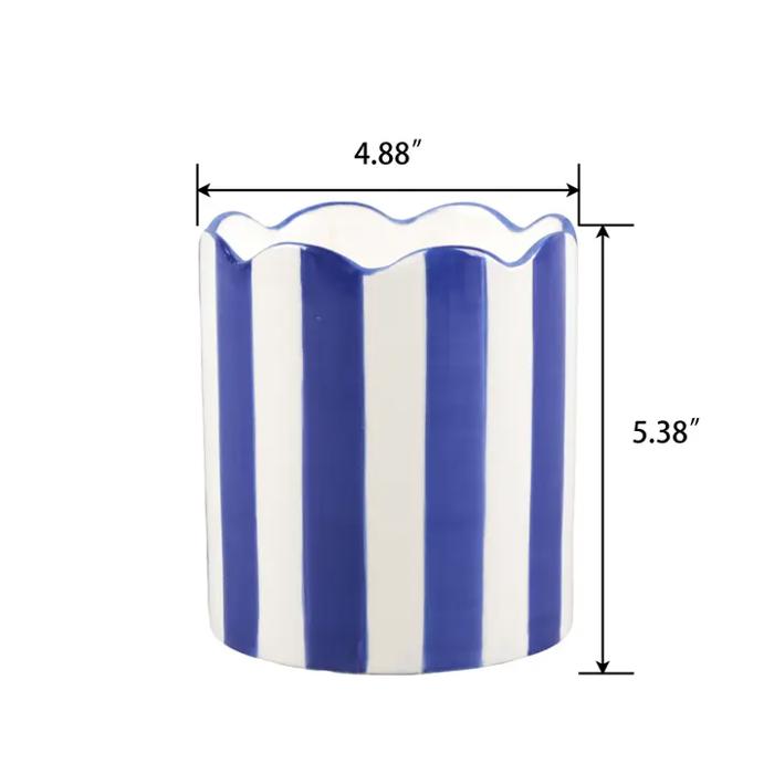 15 oz Blue & White Scallop Stripe Ceramic Candle – Sunshine