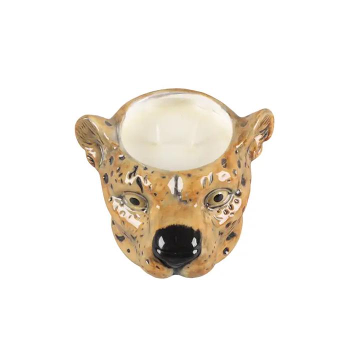 23.5 oz Leopard Head Ceramic Candle – Mahogany Teakwood
