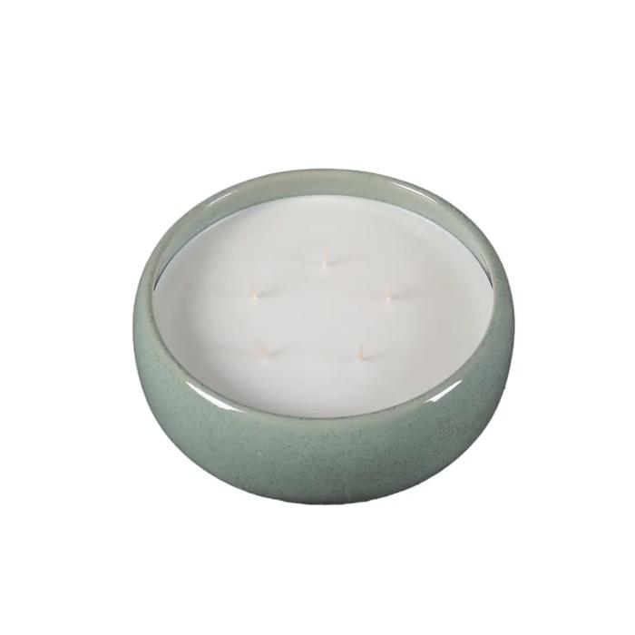 3-Wick Ceramic Bowl Candle in Soft Green Finish - Peony