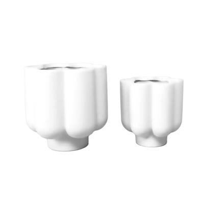 Set of 2, Gloss White 6.5"D & 5.25"D   Ceramic Flower Planters