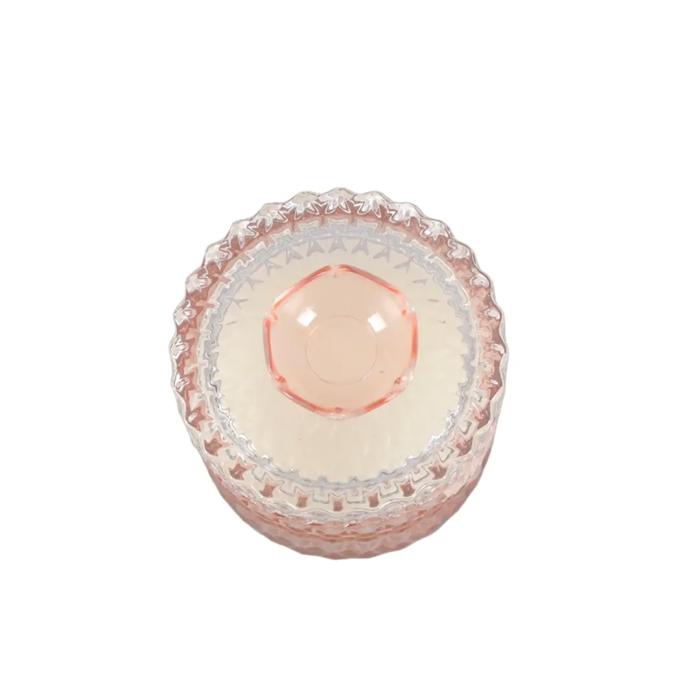 Pink Cut Glass Candle with Lid - Peony Garden