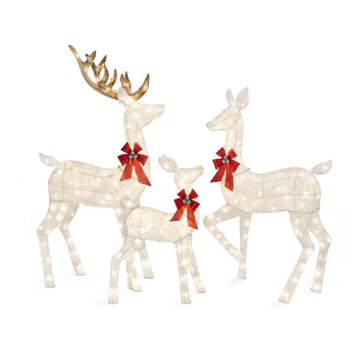 3-Piece White Lighted Christmas Deer Family Set
